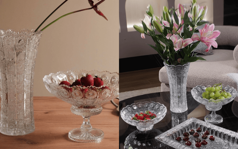 Mâm bồng pha lê Crystal Bohemia chân đế 67009 M57 25cm