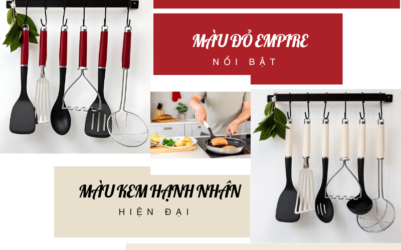 Nĩa mì KitchenAid Coreline KAG005 đỏ, kem hạnh nhân