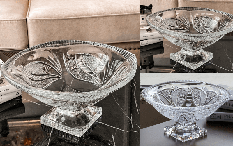 Mâm bồng chân đế vuông M56 34cm Crystal Bohemia