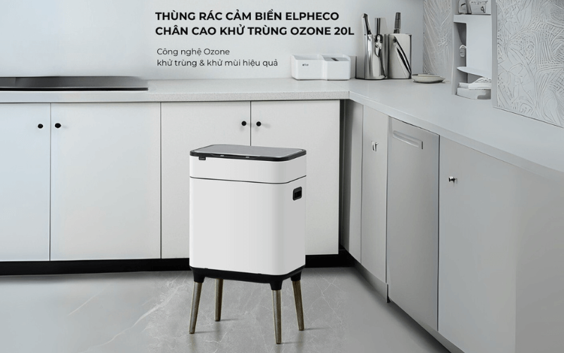 Thùng rác cảm ứng ELPHECO nắp inox 20 L có thùng rác rời bên trong, có chân & khử mùi ozone, nhiều màu