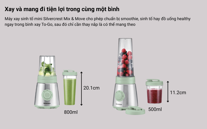 Máy xay sinh tố mini SILVERCREST Mix & Move, 2 bình