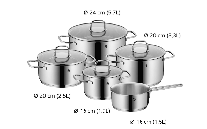 Bộ nồi WMF Inspiration 5 món vung kính, nhiều phân loại