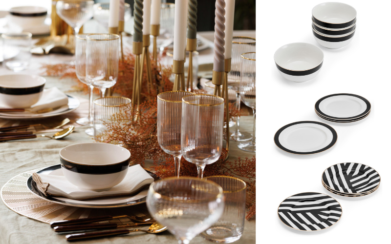 Đồ dùng bàn ăn Mikasa Luxe Deco nhiều món, chất liệu sứ xương