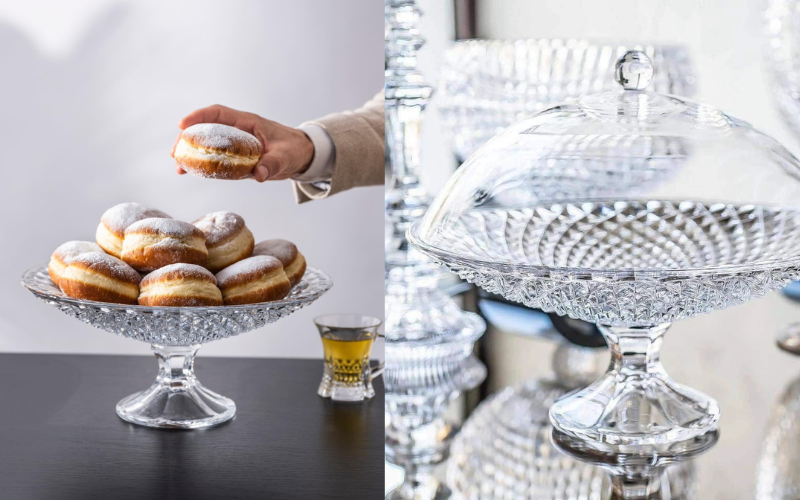 Chân bồng có nắp Rogaska Diamond trắng 35cm