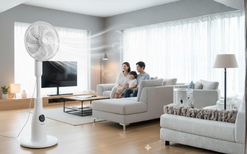 Quạt cây phun sương tạo ẩm cao cấp Joelyns màu trắng