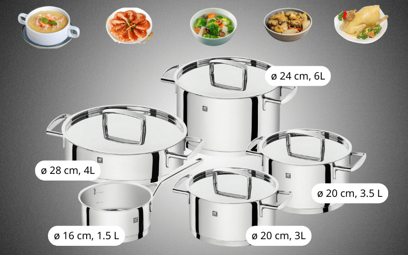 Đáy nồi Zwilling Passion 5 món kèm chảo 2 quai