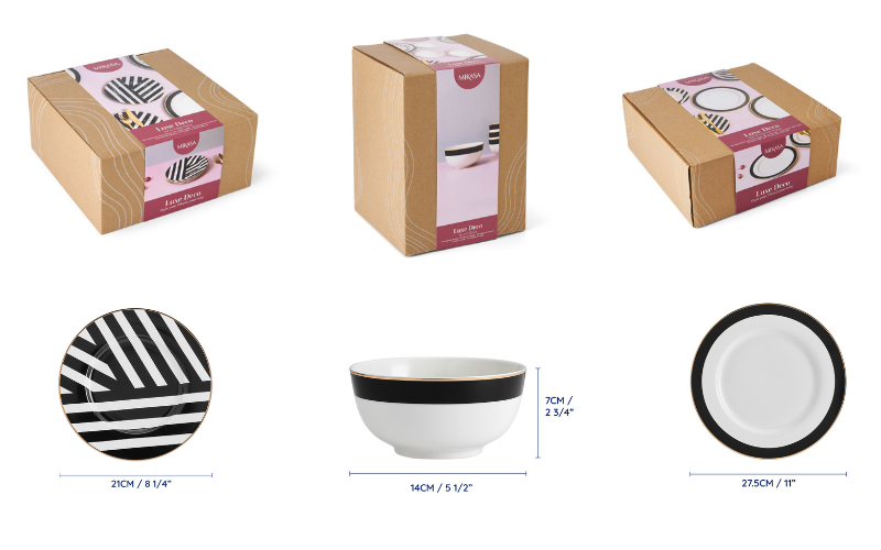 Đồ dùng bàn ăn Mikasa Luxe Deco nhiều món, chất liệu sứ xương