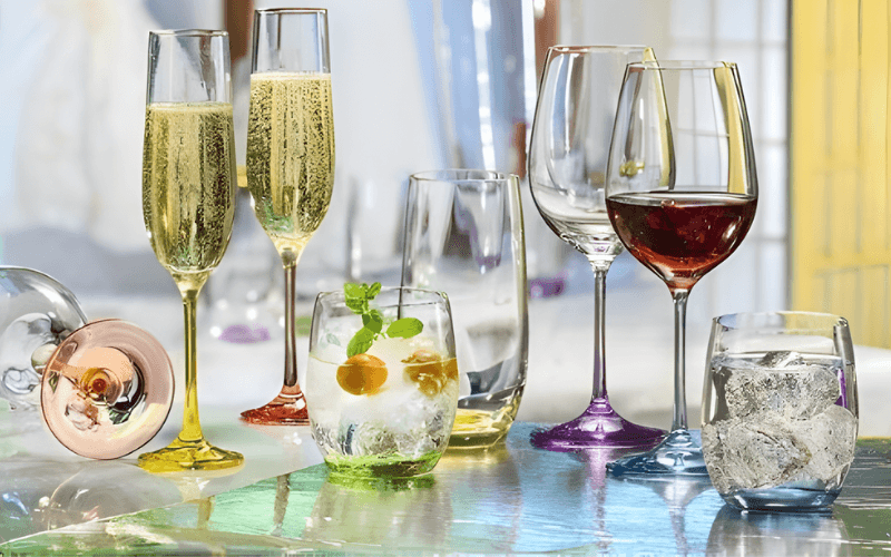 Set 6 ly vang Uria màu chân 480ml Crystal Bohemia