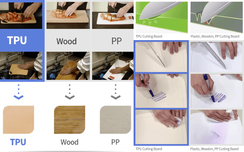 So sánh thớt TPU SalleMa với thớt gỗ và thớt nhựa