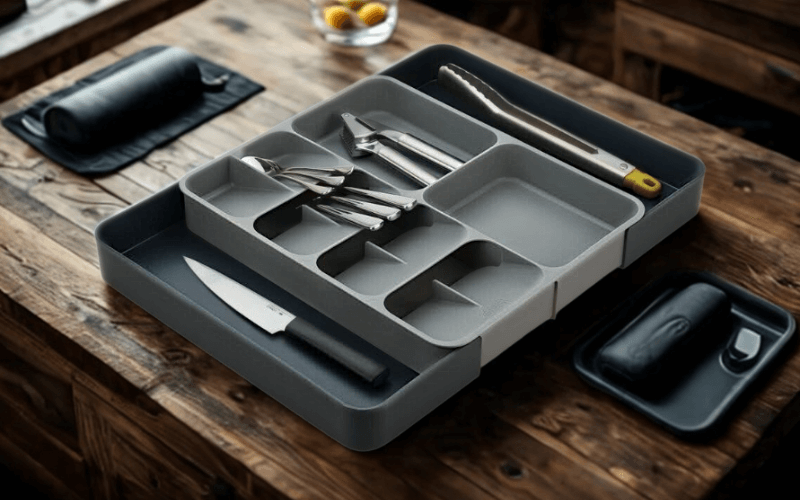 Bộ khay chia ngăn kéo, để dao thìa dĩa Joseph Joseph 85166 DrawerStore Grey