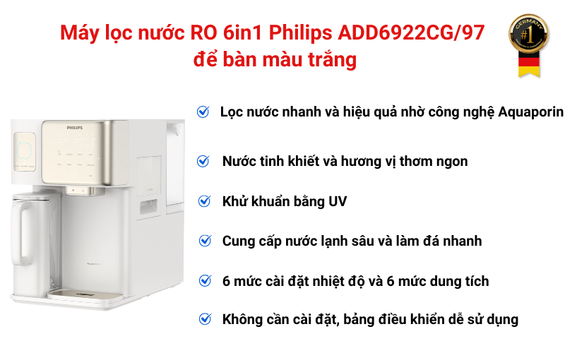 Máy lọc nước RO 6in1 Philips ADD6922CG/97 để bàn màu trắng