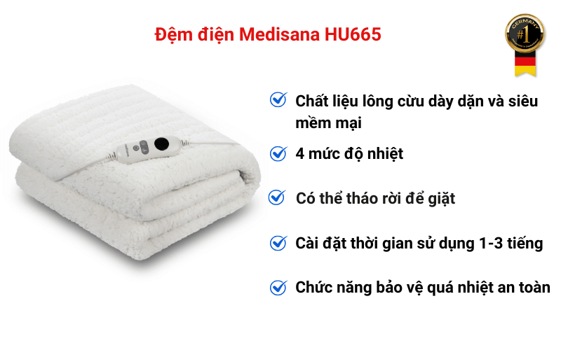 Đệm điện Medisana HU672 màu trắng 150 × 80 cm