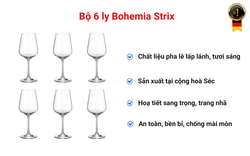 Bộ 6 ly Bohemia Strix, nhiều dung tích