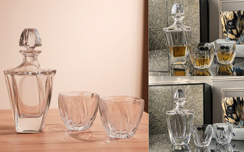 Bộ bình rượu Whisky BOHEMIA Neptune Crystal gồm 1 bình 0,7 lit + 6 cốc dung tich 300ml