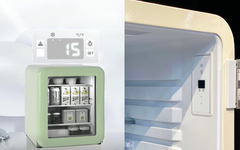 Tủ lạnh mini HCK 48L đựng mỹ phẩm và đồ uống có mặt kính