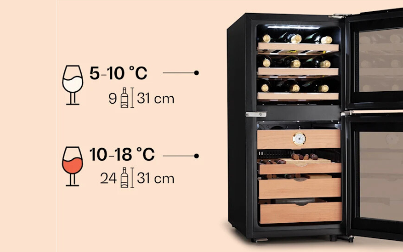 Tủ tích hợp cigar, rượu vang Klarstein 89L