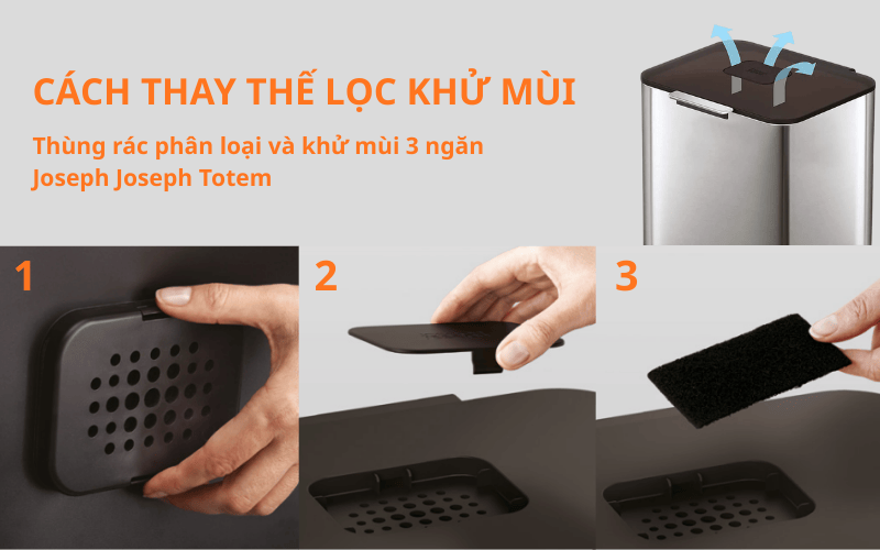 Thùng rác phân loại và khử mùi 3 ngăn Joseph Joseph Totem 40L/60L