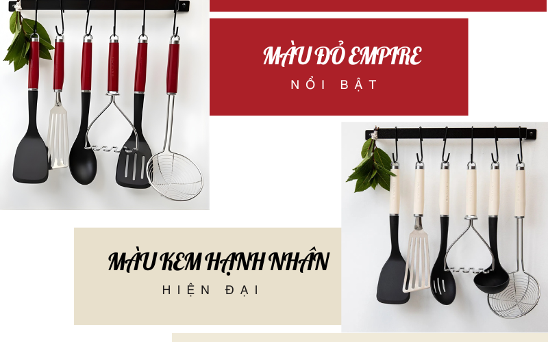 Xẻng lật inox KitchenAid Coreline KAG024 đỏ và kem hạnh nhân