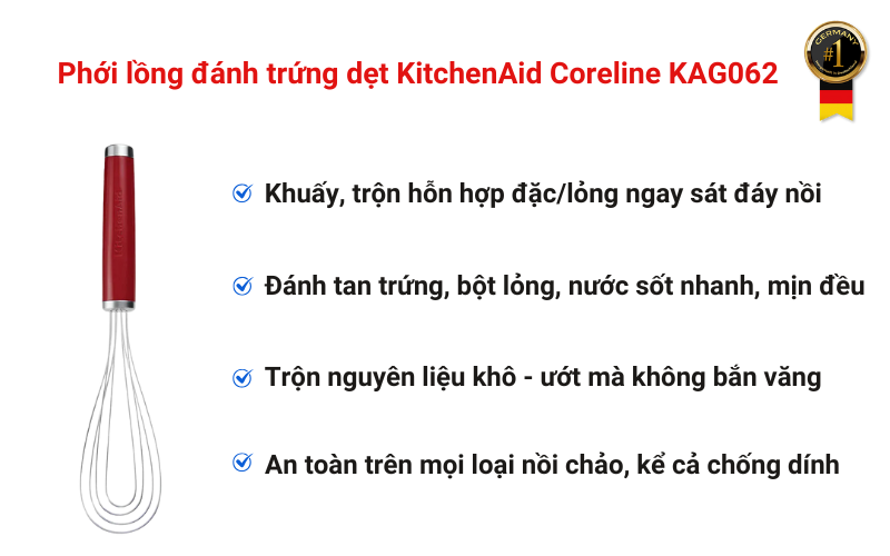 Phới lồng đánh trứng dẹt KitchenAid Coreline KAG062 tiện dụng