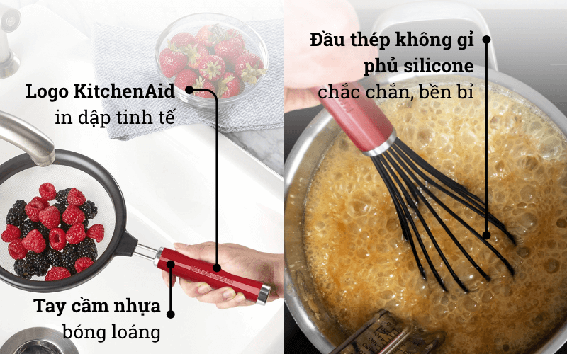 Phới lồng đánh trứng đầu Silicone KitchenAid Coreline KAG0640 thép bọc silicone chắc chắn