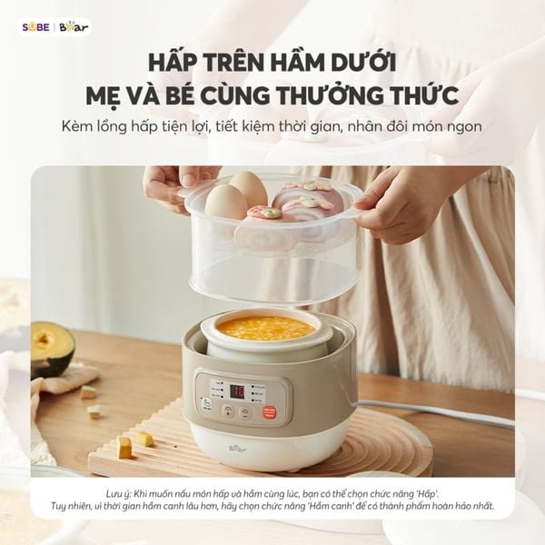 3. Hai tầng nấu linh hoạt - Hầm dưới, hấp trên