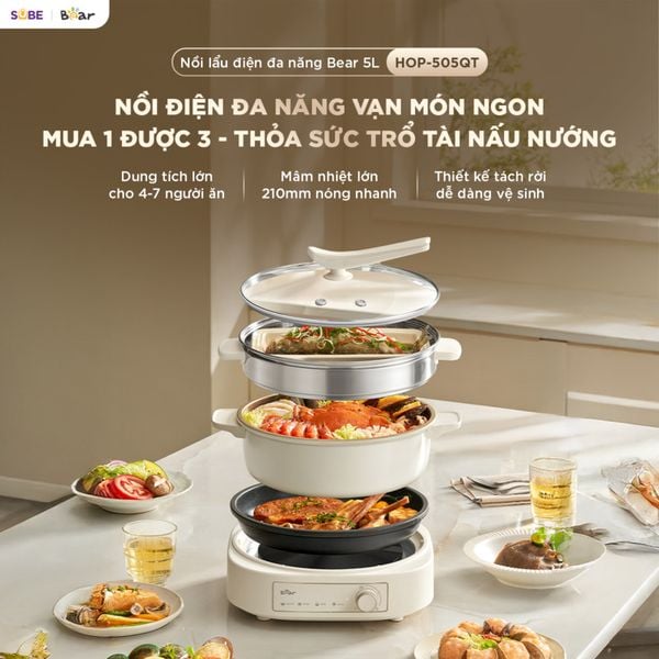 Nồi lẩu nướng hấp Bear HOP-505QT