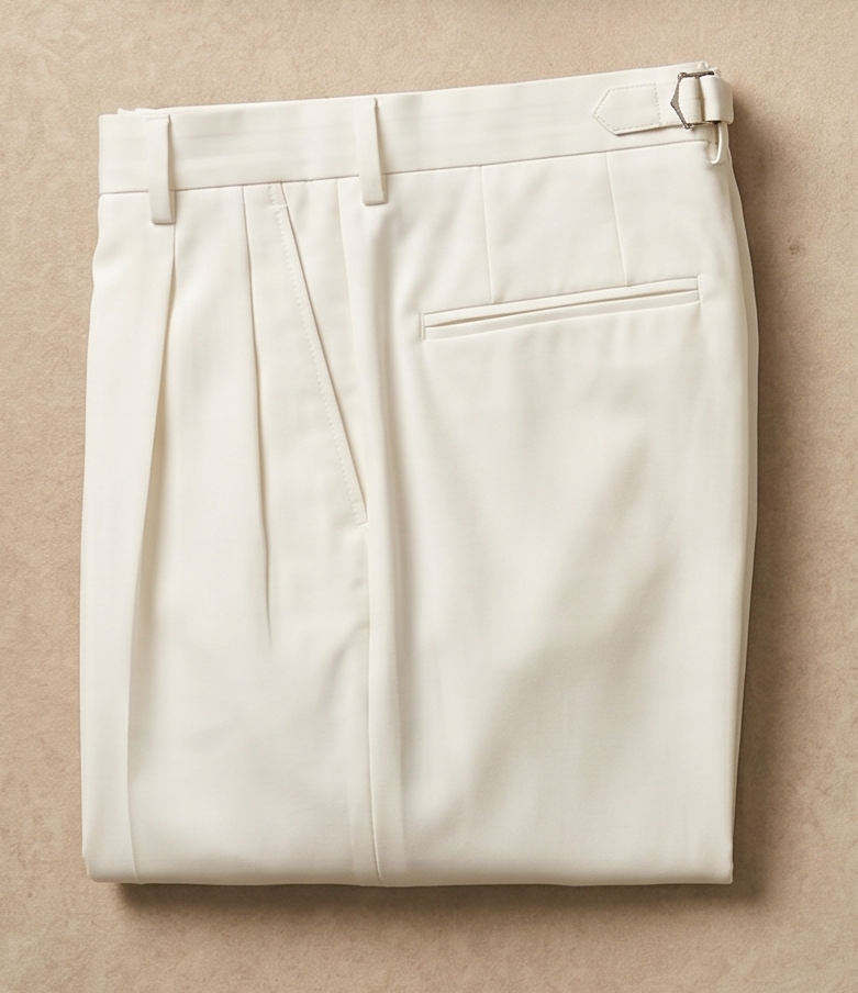 IVORY PLEATED DRESS TROUSERS