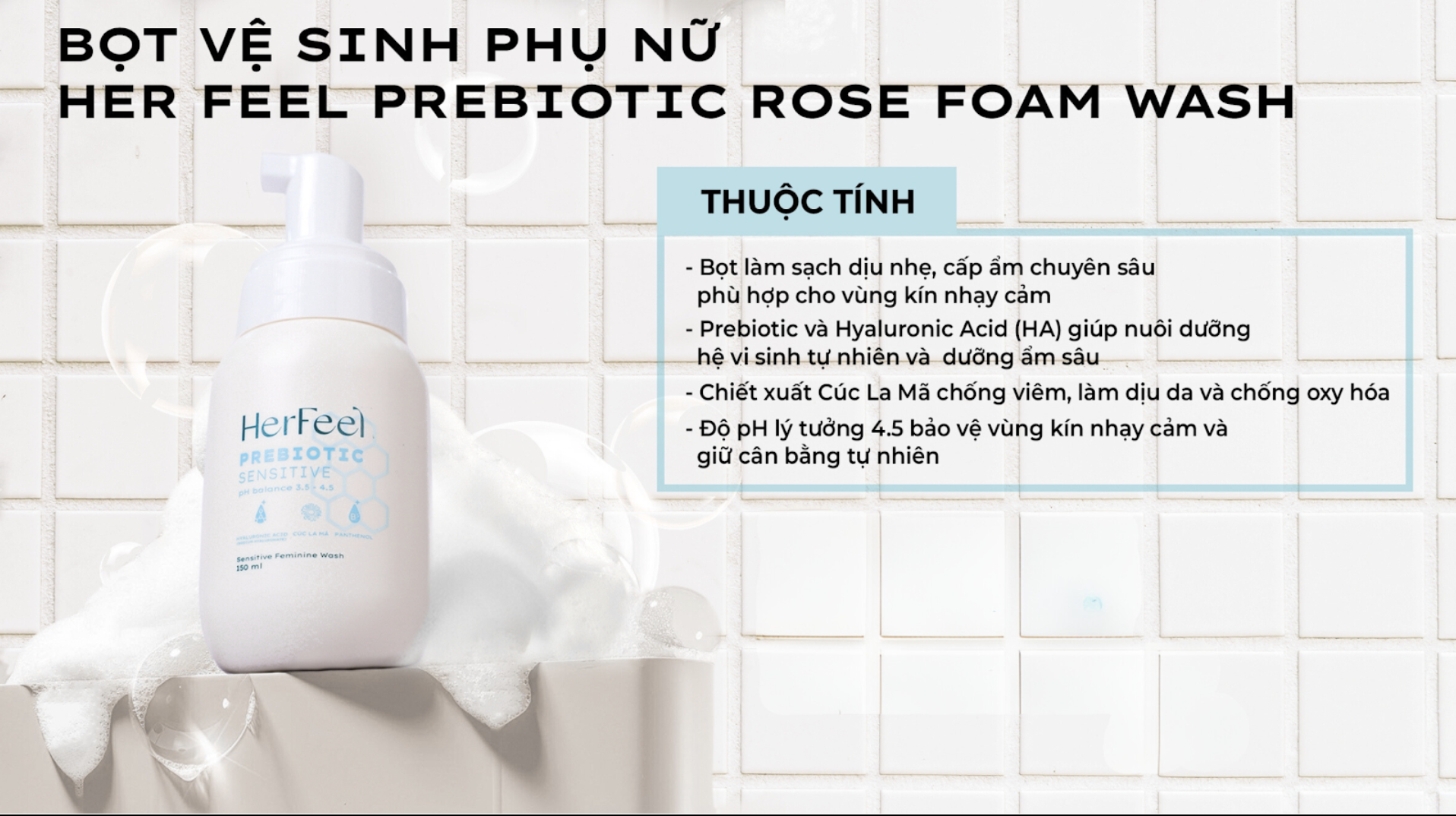 Dung Dịch Vệ Sinh Phụ Nữ Her Feel Prebiotic Sensitive HA Làm Sạch Cấp Ẩm