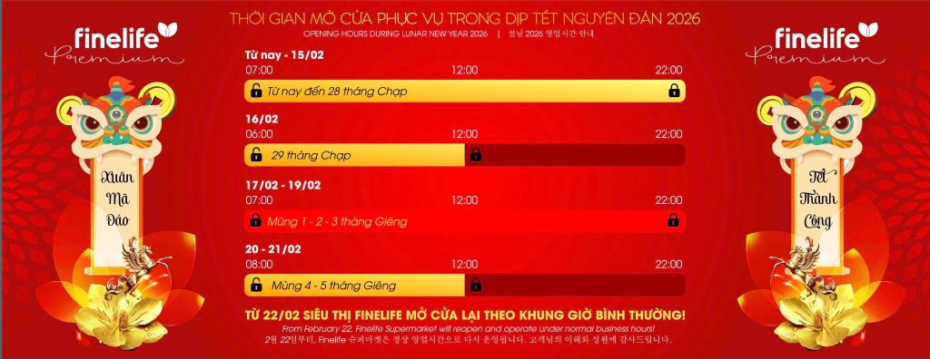 FINELIFE THÔNG BÁO LỊCH HOẠT ĐỘNG TẾT BÍNH NGỌ 2026