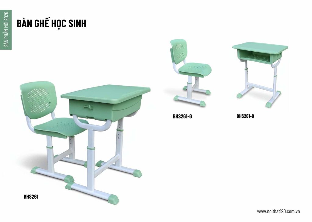 Bộ Bàn học sinh BHS261 khung thép mặt nhựa đúc