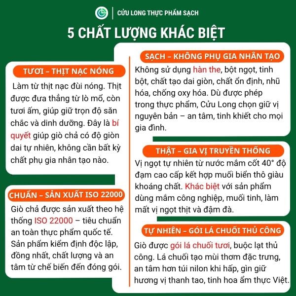 Giò chả Cửu Long PureLife - thịt heo nóng, không hàn the