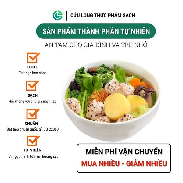 Viên Mọc Nấm Hương Cửu Long vo tròn, giò sống sạch, sẵn sàng để nấu canh hoặc thả lẩu.