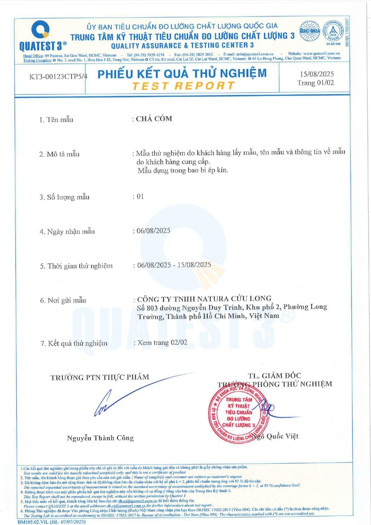Phieu kiem nghiem cha com Cuu Long so KT3-00123CTP5/4 tai Quatest 3 - khong phat hien han the
