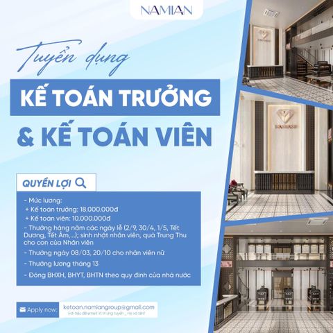 [ĐÀ NẴNG] NAMIAN TUYỂN DỤNG VỊ TRÍ KẾ TOÁN TRƯỞNG VÀ KẾ TOÁN VIÊN