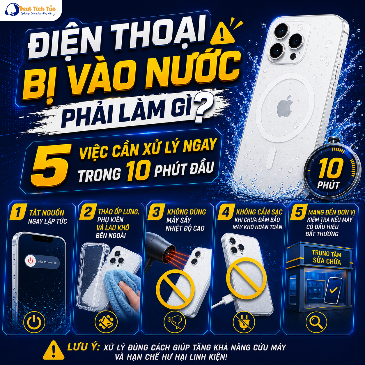 ĐIỆN THOẠI BỊ VÀO NƯỚC PHẢI LÀM GÌ? 5 VIỆC CẦN XỬ LÝ NGAY TRONG 10 PHÚT ĐẦU