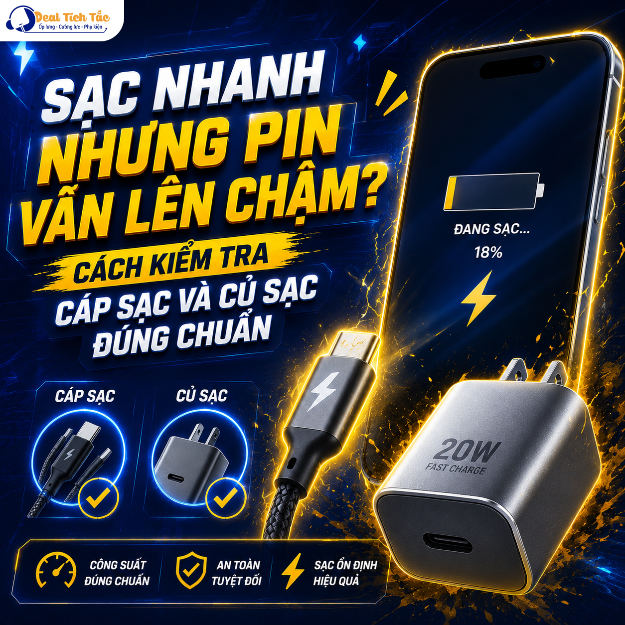 SẠC NHANH NHƯNG PIN VẪN LÊN CHẬM? CÁCH KIỂM TRA CÁP SẠC VÀ CỦ SẠC ĐÚNG CHUẨN