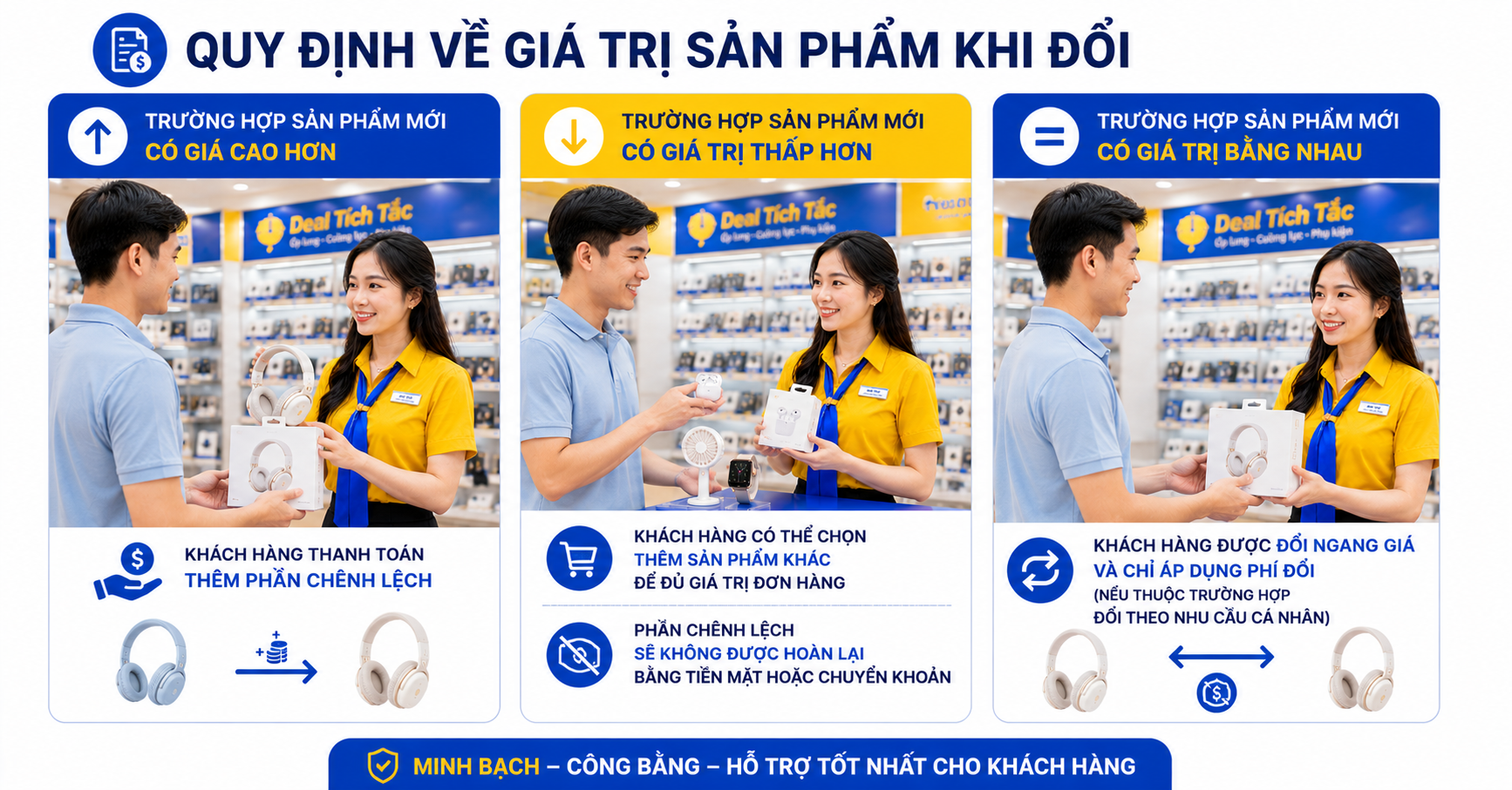QUY ĐỊNH VỀ GIÁ TRỊ SẢN PHẨM KHI ĐỔI