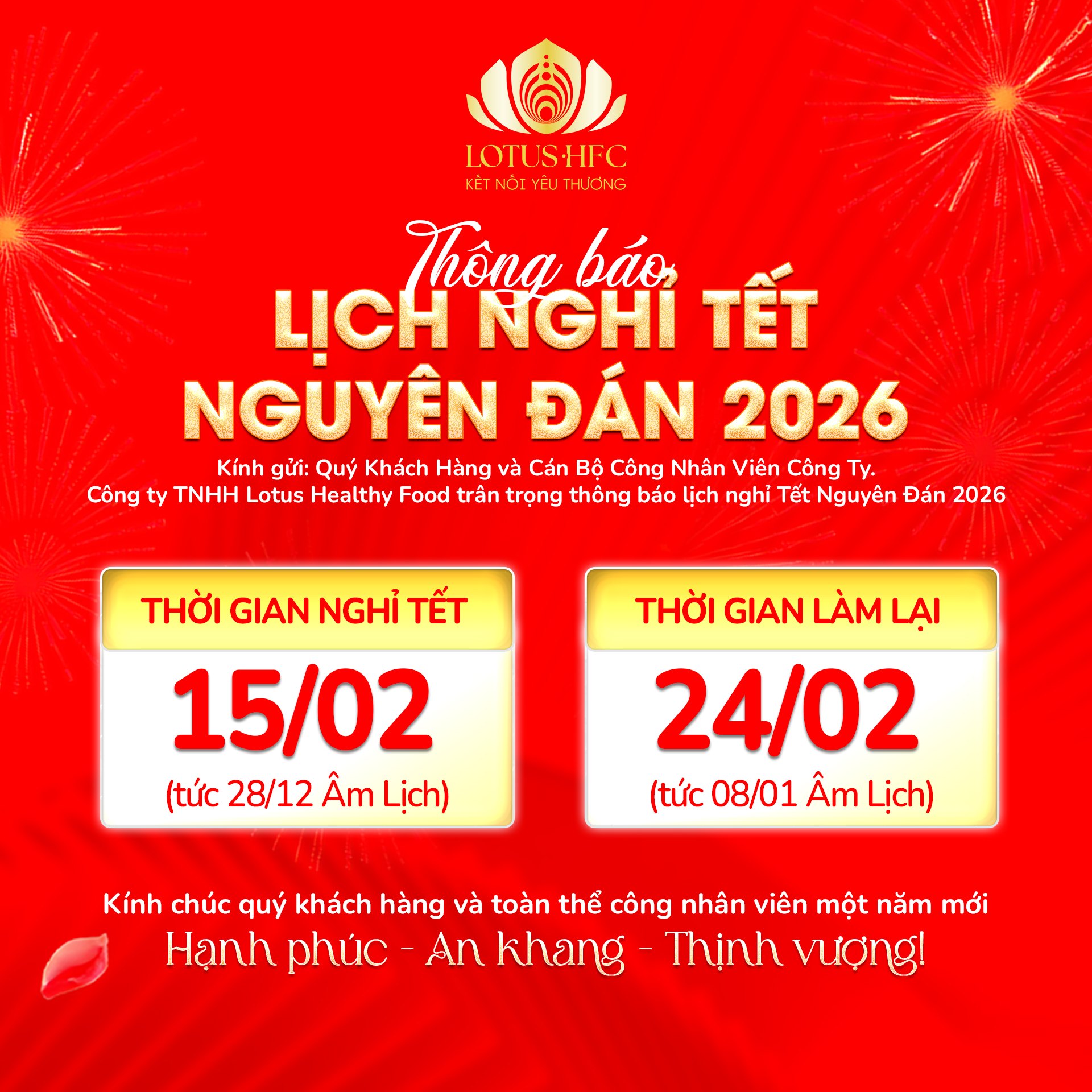 LOTUS HFC THÔNG BÁO LỊCH NHẬN ĐƠN – GIAO HÀNG – NGHỈ TẾT NGUYÊN ĐÁN 2026