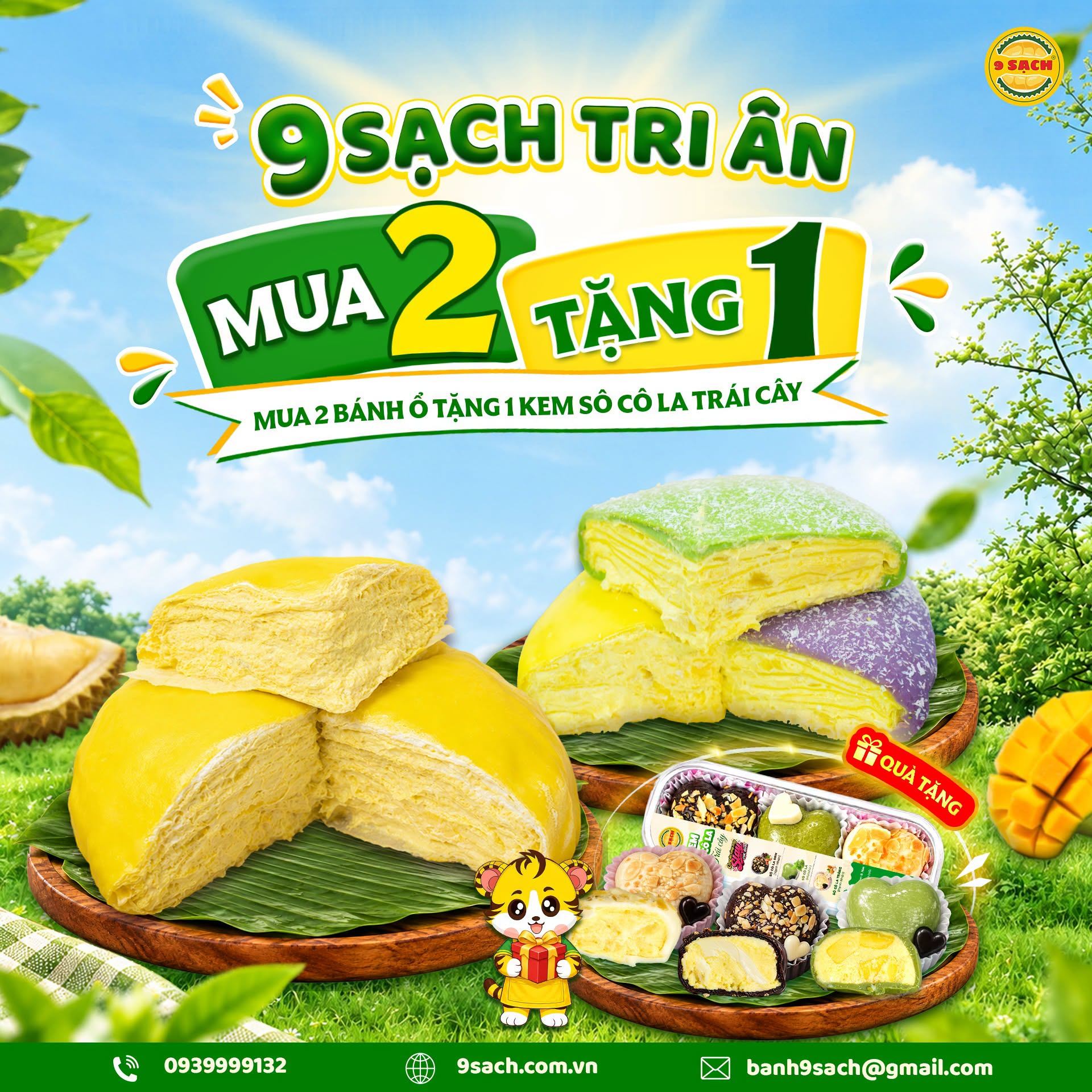 9 SẠCH TUNG ƯU ĐÃI TRI ÂN – MUA 2 BÁNH Ổ SẦU RIÊNG, TẶNG NGAY SET KEM SOCOLA TRÁI CÂY TRỊ GIÁ ĐẾN 100K