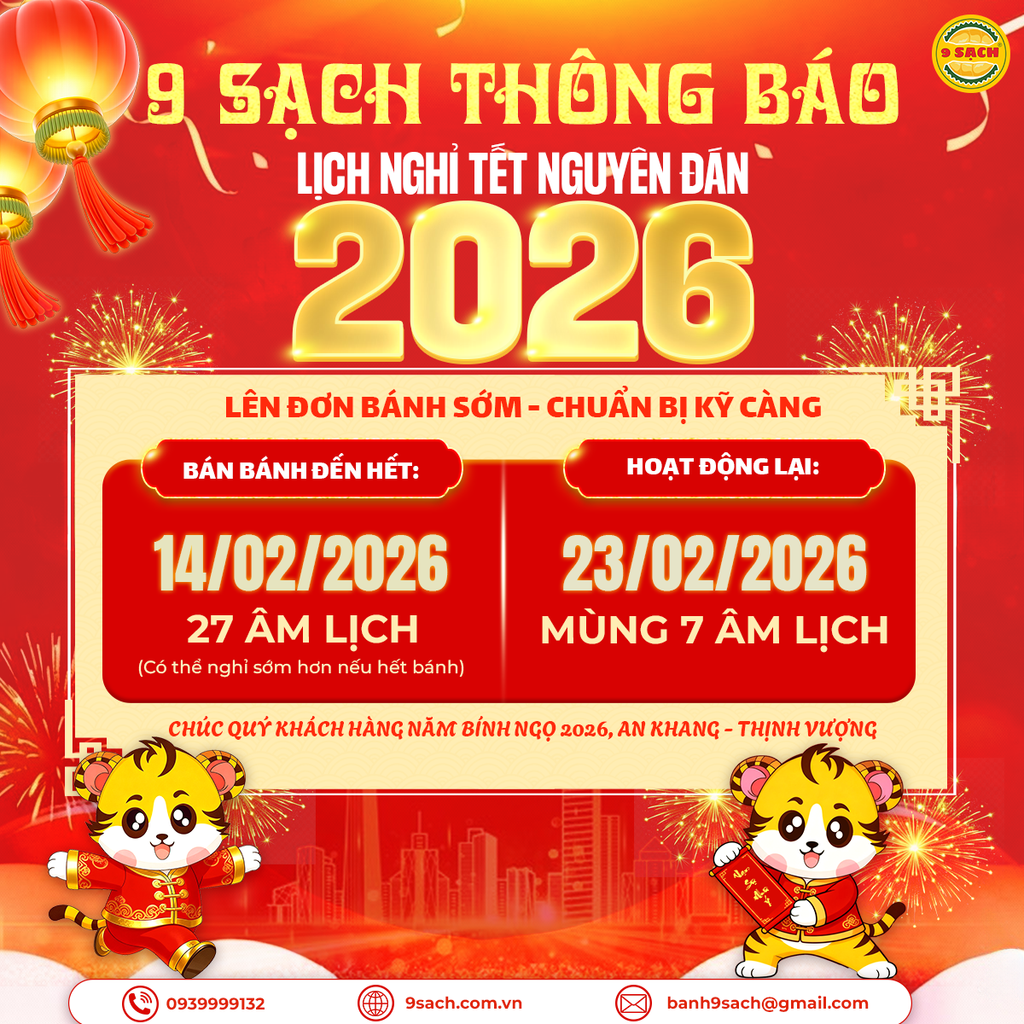 CỬA HÀNG BÁNH SẦU RIÊNG 9 SẠCH THÔNG LỊCH NGHỈ TẾT 2026