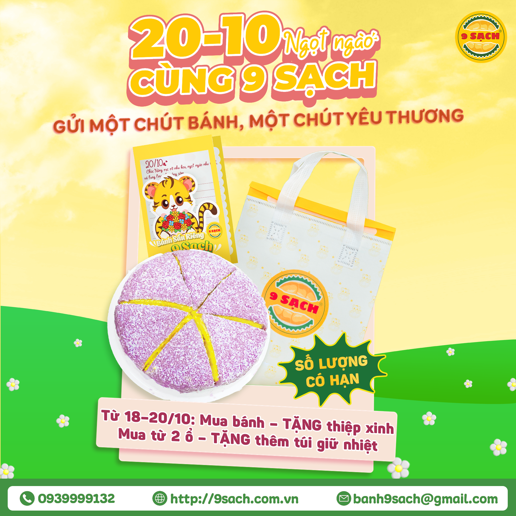 🎀 20/10 NGỌT NGÀO HƠN CÙNG 9 SẠCH – GỬI MỘT CHÚT BÁNH, MỘT CHÚT YÊU THƯƠNG