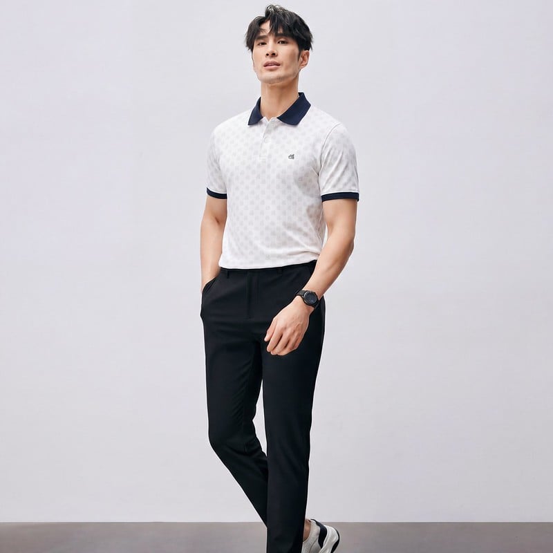 Áo polo nam monogram in tràn Pique Cotton GSTP051 - Chi tiết 2