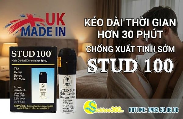 Stud 100 là gì? Chai xịt chống xuất tinh sớm từ Anh