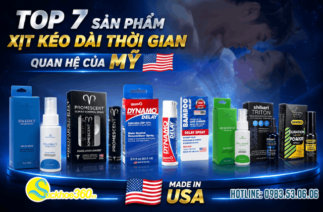 TOP 7 thuốc xịt kéo dài thời gian quan hệ của Mỹ giá tốt