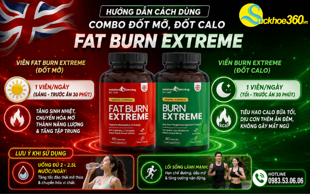 Hướng dẫn cách dùng bộ viên giảm cân Combo đốt mỡ, đốt calo Fat Burn Extreme