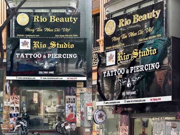 Mặt tiền cơ sở Rio Beauty & Rio Studio tại số 205 Thụy Khuê, một địa chỉ học điêu khắc chân mày và phun xăm thẩm mỹ được nhiều học viên lựa chọn.