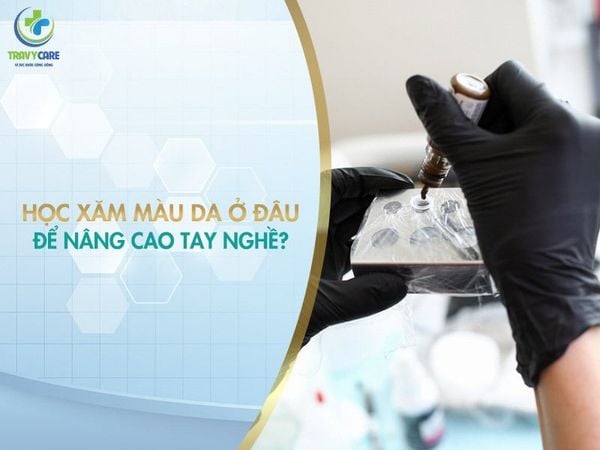Một chuyên gia đang tỉ mỉ pha trộn các tone mực màu da khác nhau trên khay pha mực, bên cạnh là bánh xe màu sắc  dùng trong mỹ thuật.