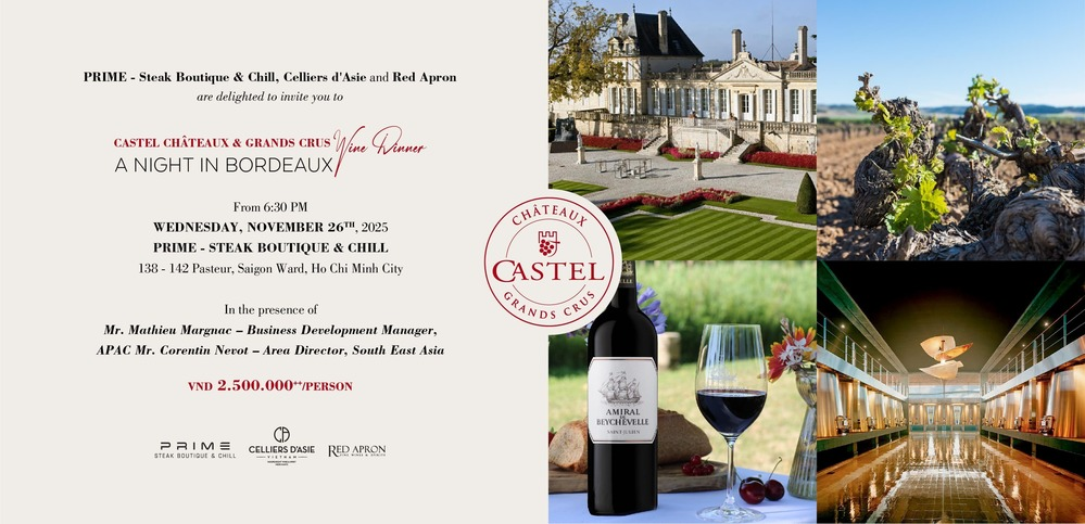 TP. HCM - TIỆC TỐI CASTEL CHÂTEAUX & GRANDS CRUS | PRIME STEAK BOUTIQUE & CHILL