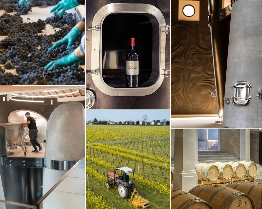 Hệ thống bồn lên men inox và bê tông hiện đại của Chateau Montlabert Bordeaux