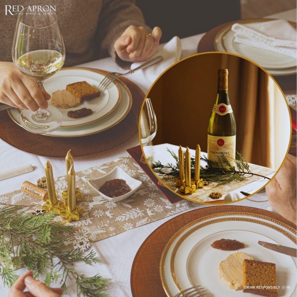 Chai vang trắng E Guigal Condrieu kết hợp cùng bàn tiệc fine dining
